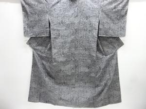 裂取りに花更紗模様織り出し手織り真綿紬着物